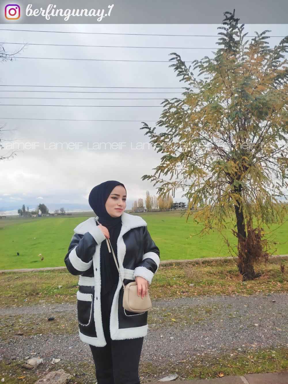 White Black Lower V Neck Faux Leather Coat