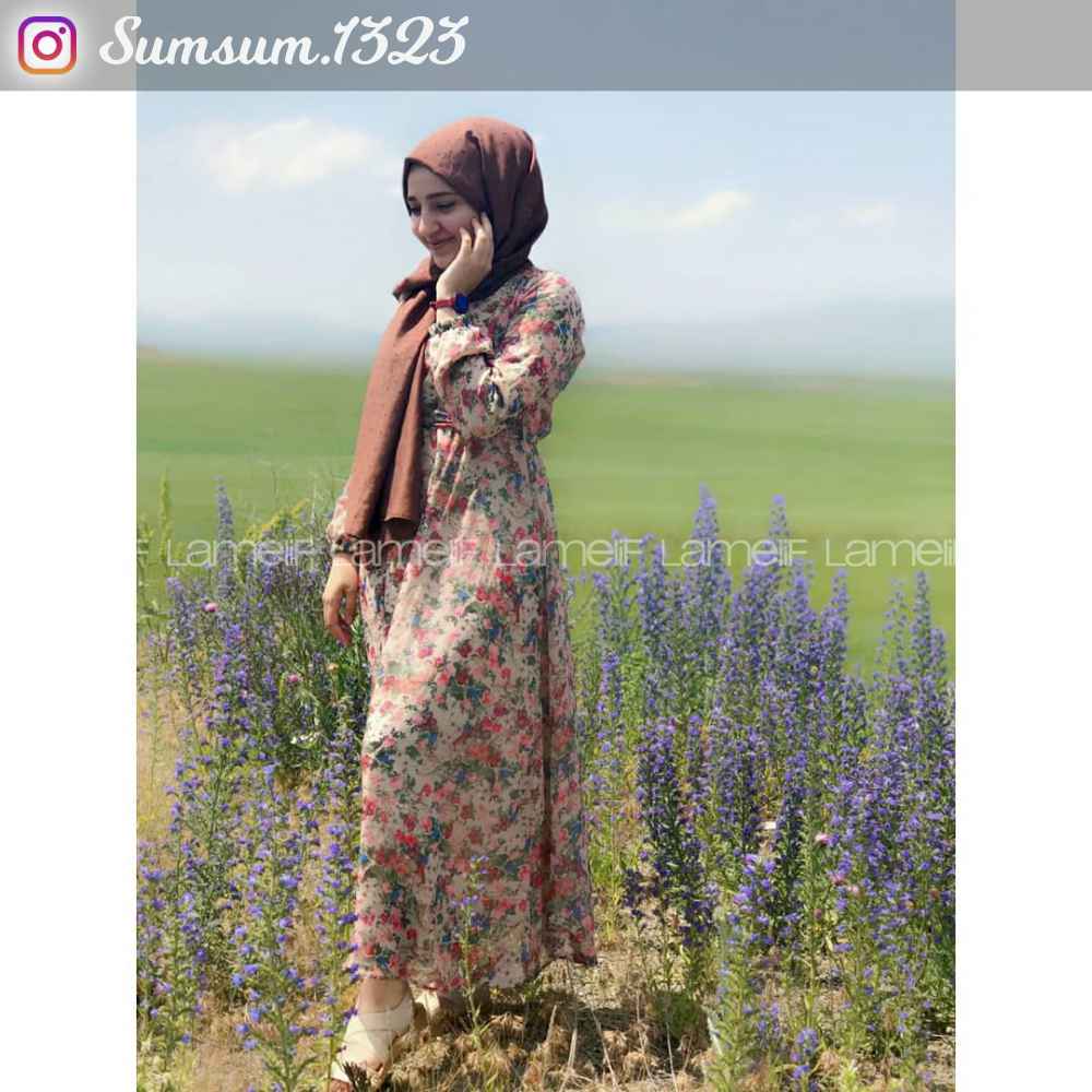 Modalamelif Çiçek Desenli Şifon Elbise Bej