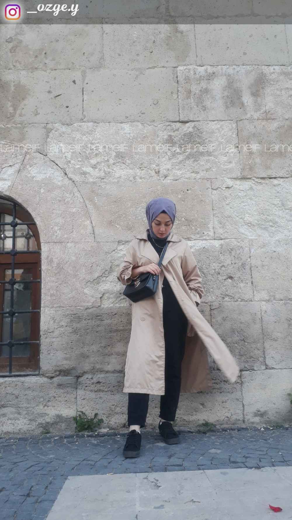 Lamelif Kol Lastikli Belden Bağlamalı Trenç  Camel