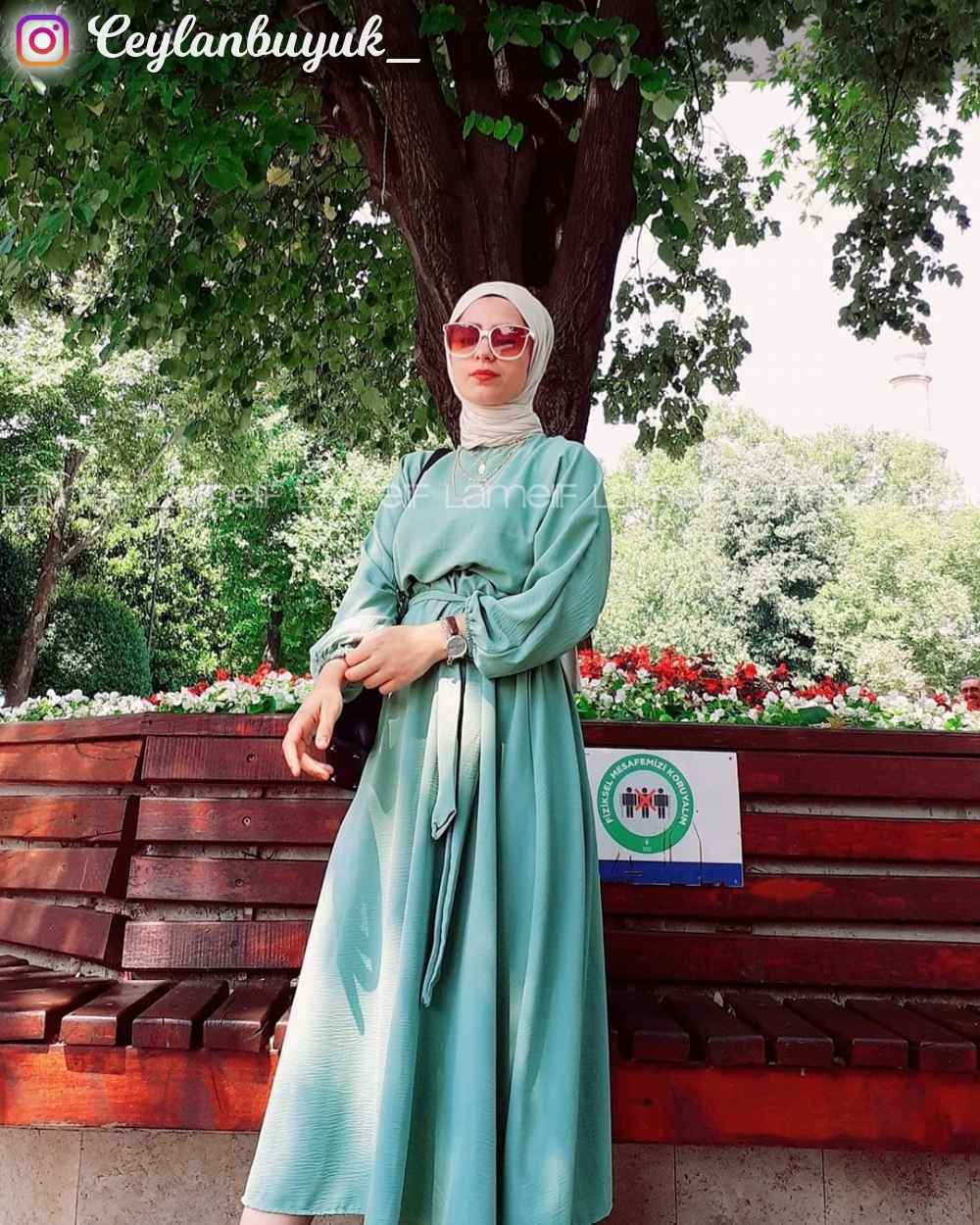 Modalamelif Yarasa Kol Prenses Elbise Çağla Yeşili