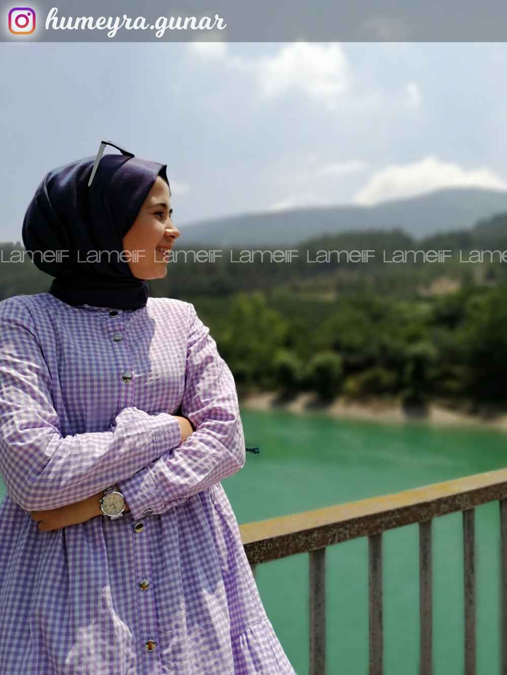 Modalamelif Eteği Fırfırlı Pötikare Elbise Lila