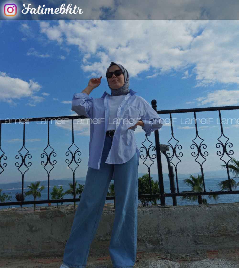 Lamelif Bol Paça Dökümlü Jeans Açık Mavi