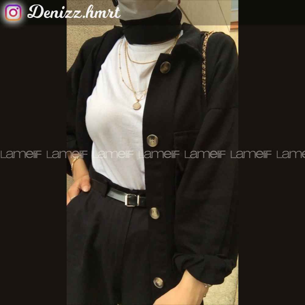 Modalamelif Önü Tahta Düğmeli Büyük Cep Ceket Siyah