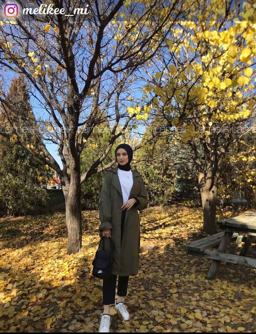 Lamelif Kol Lastikli Belden Bağlamalı Trenç Haki