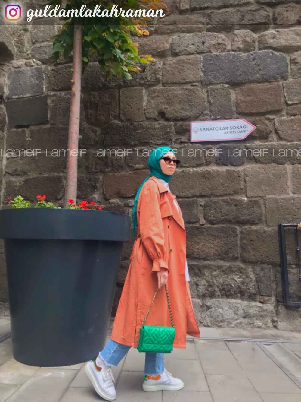 Modalamelif Ön Düğmeli Kuşaklı Trenç Kiremit