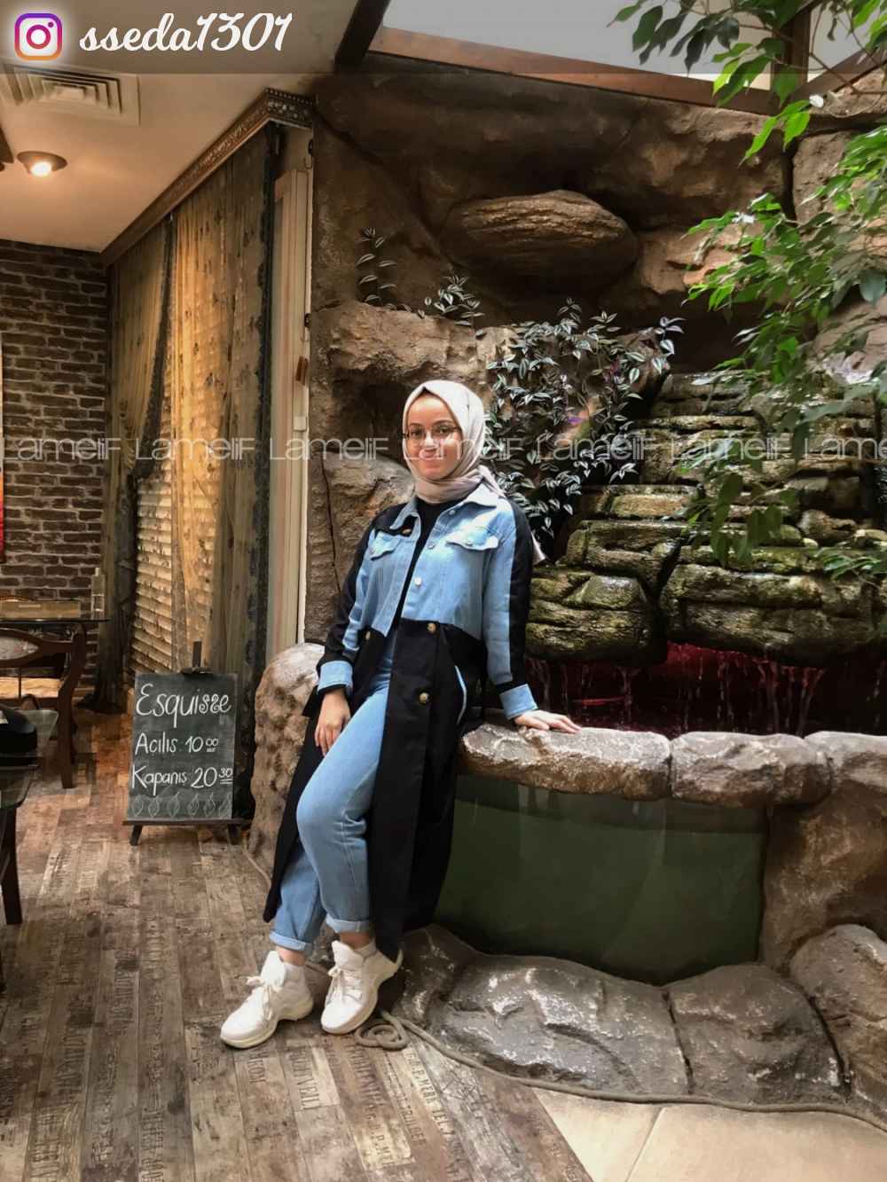 Modalamelif Belden Bağlamalı Kot Garnili Trenç Siyah