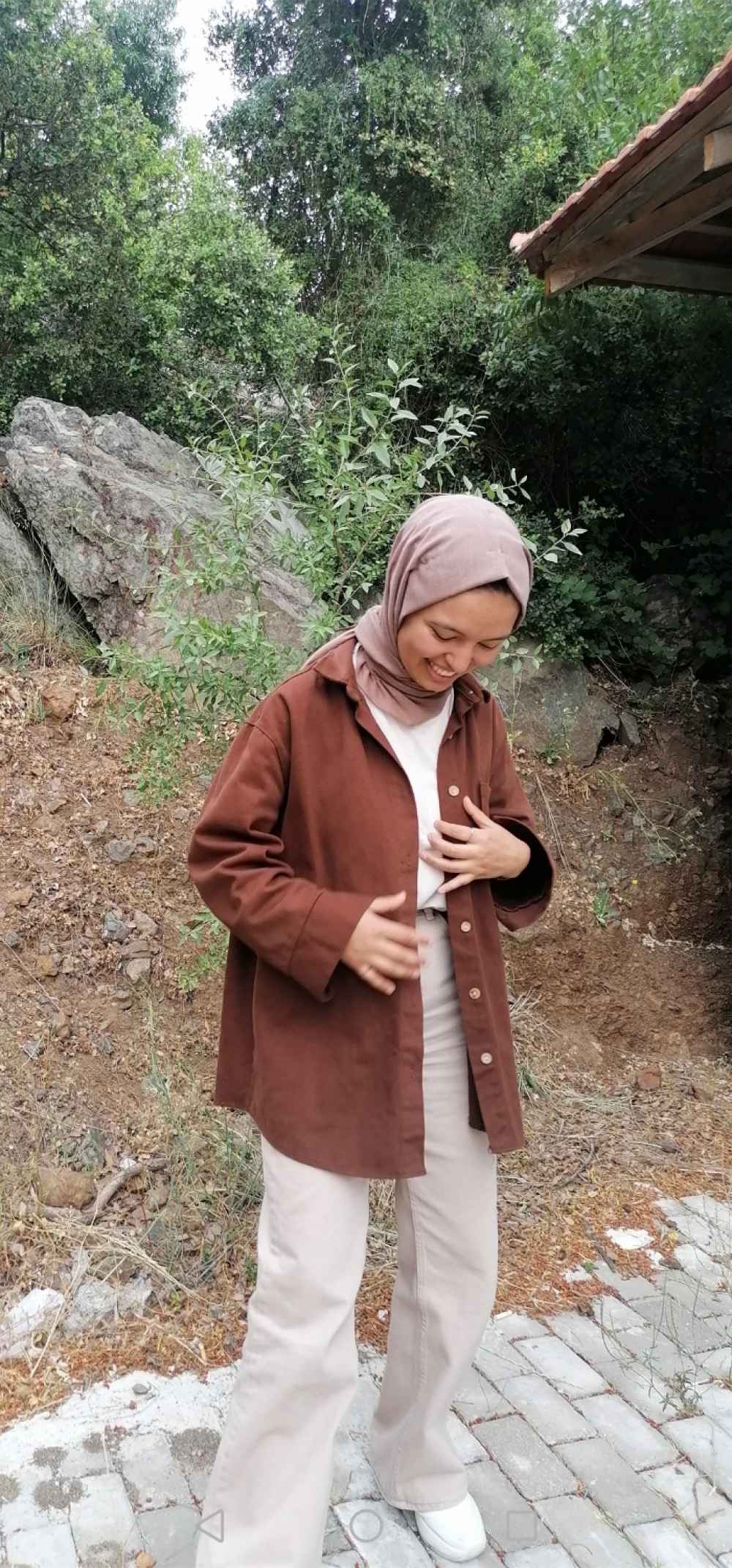 Bitter Brown Shirt Collar Long Arm Cotton Fabric Unprinted Shirt