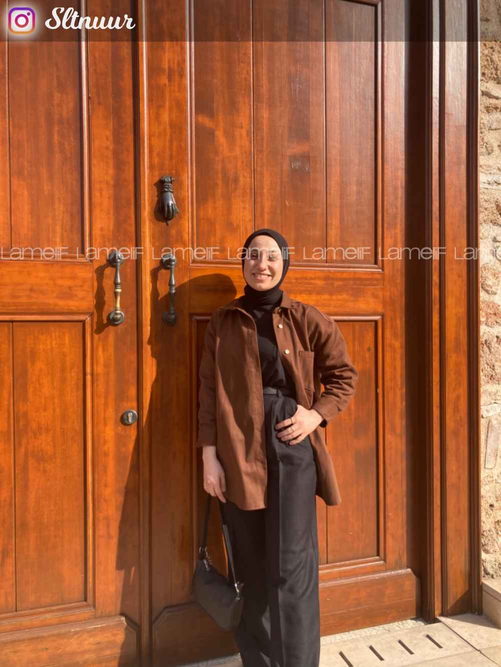 Bitter Brown Shirt Collar Long Arm Cotton Fabric Unprinted Shirt