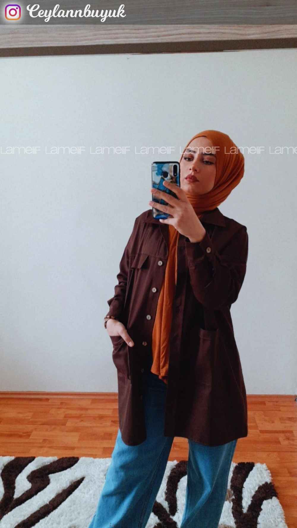 Bitter Brown Shirt Collar Long Arm Cotton Fabric Unprinted Shirt