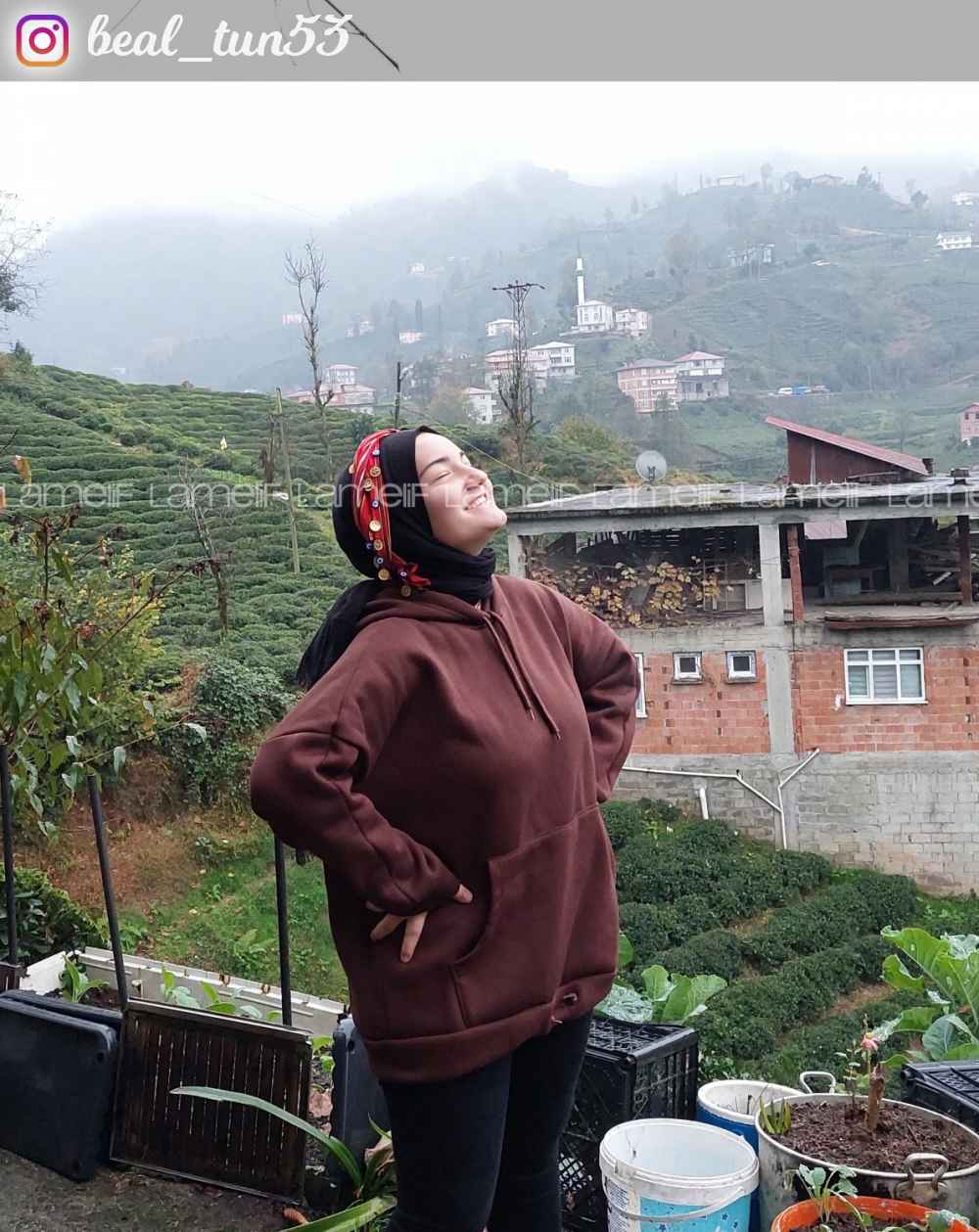 Lamelif Etek Ucu Bağcıklı Kanguru Cep Sweatshirt Acı Kahve