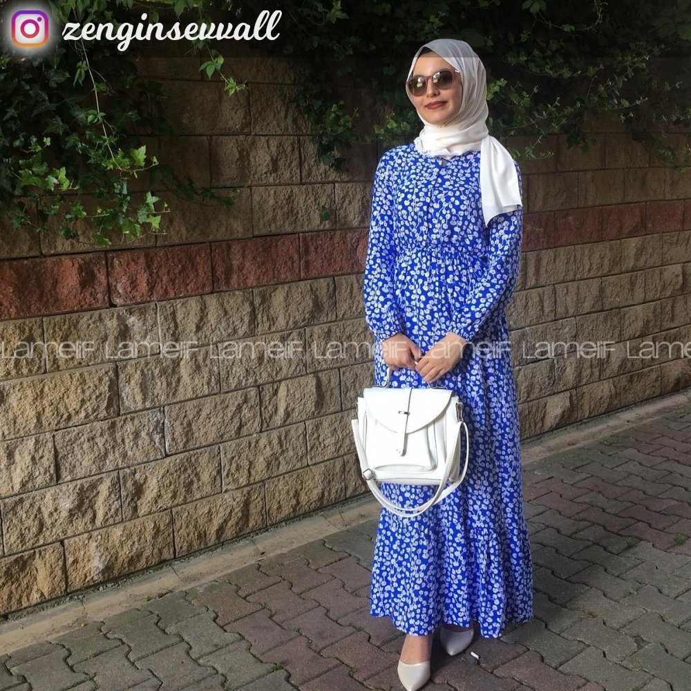 Modalamelif Mavi Yaprak Elbise