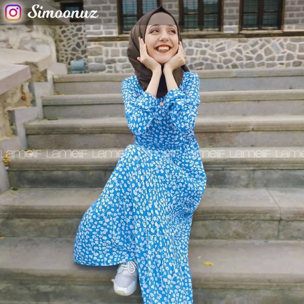 Modalamelif Mavi Yaprak Elbise