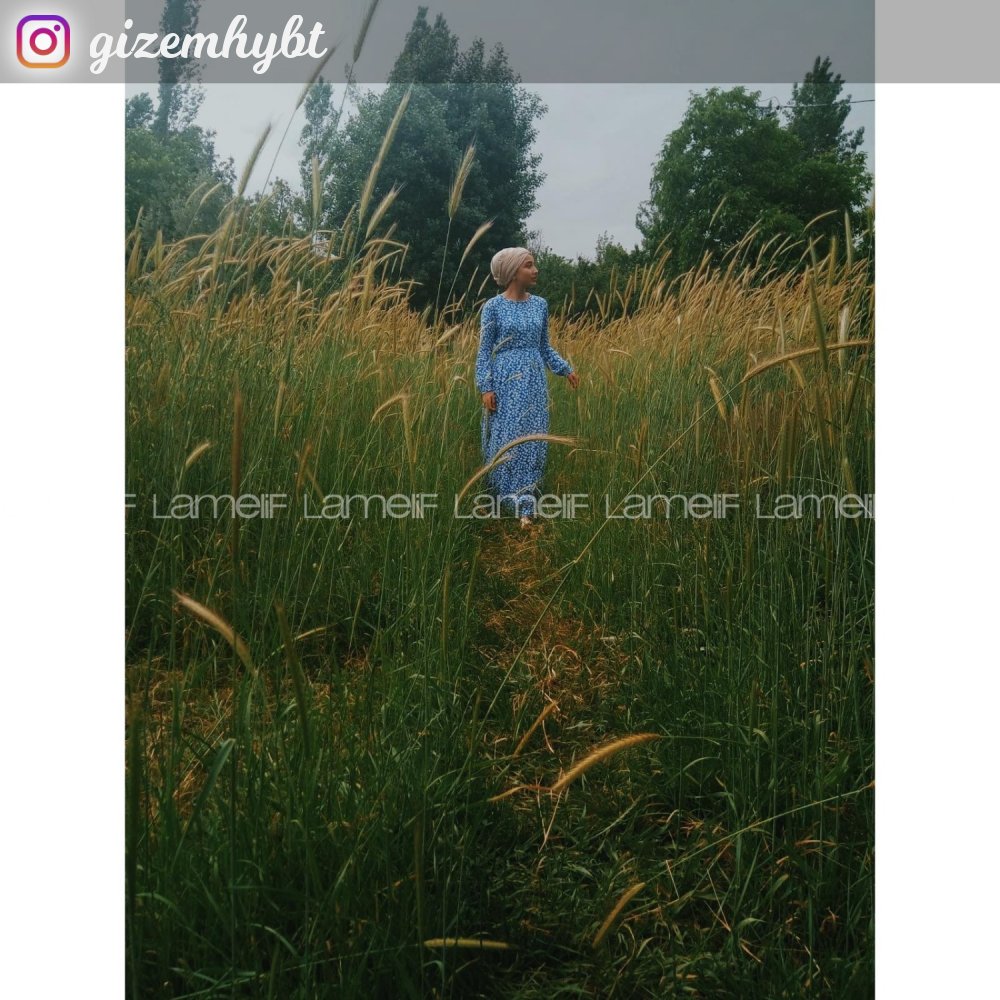 Modalamelif Mavi Yaprak Elbise