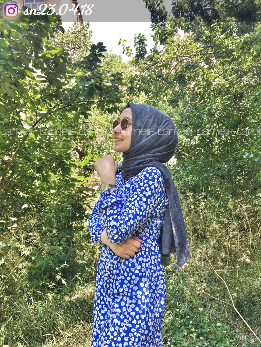 Modalamelif Mavi Yaprak Elbise