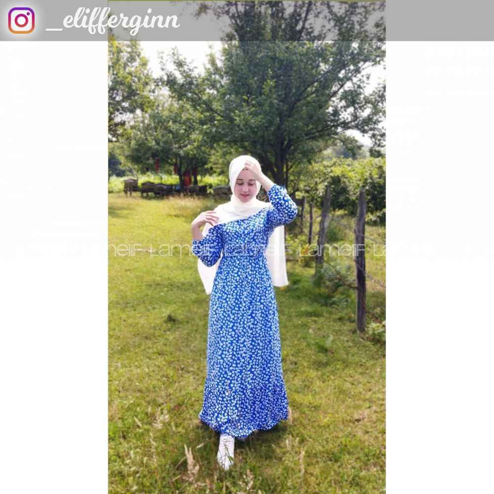 Modalamelif Mavi Yaprak Elbise