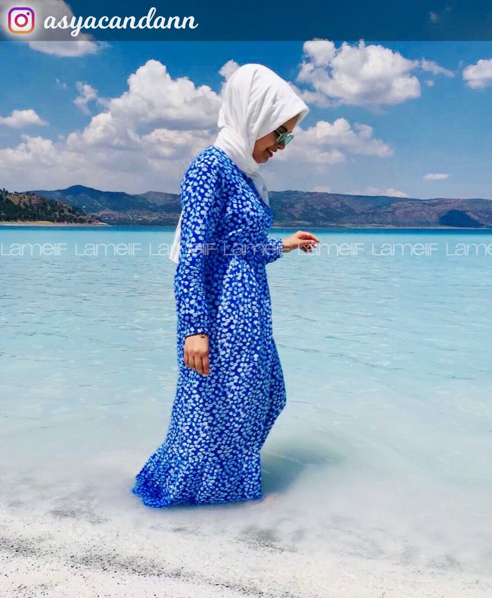 Modalamelif Mavi Yaprak Elbise