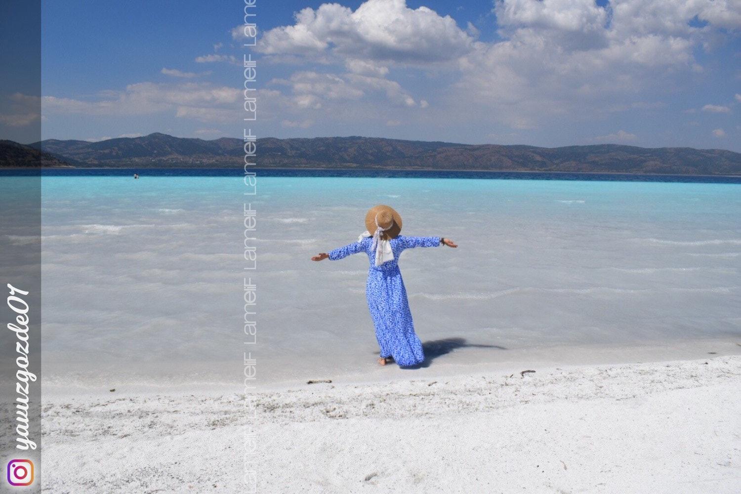 Modalamelif Mavi Yaprak Elbise