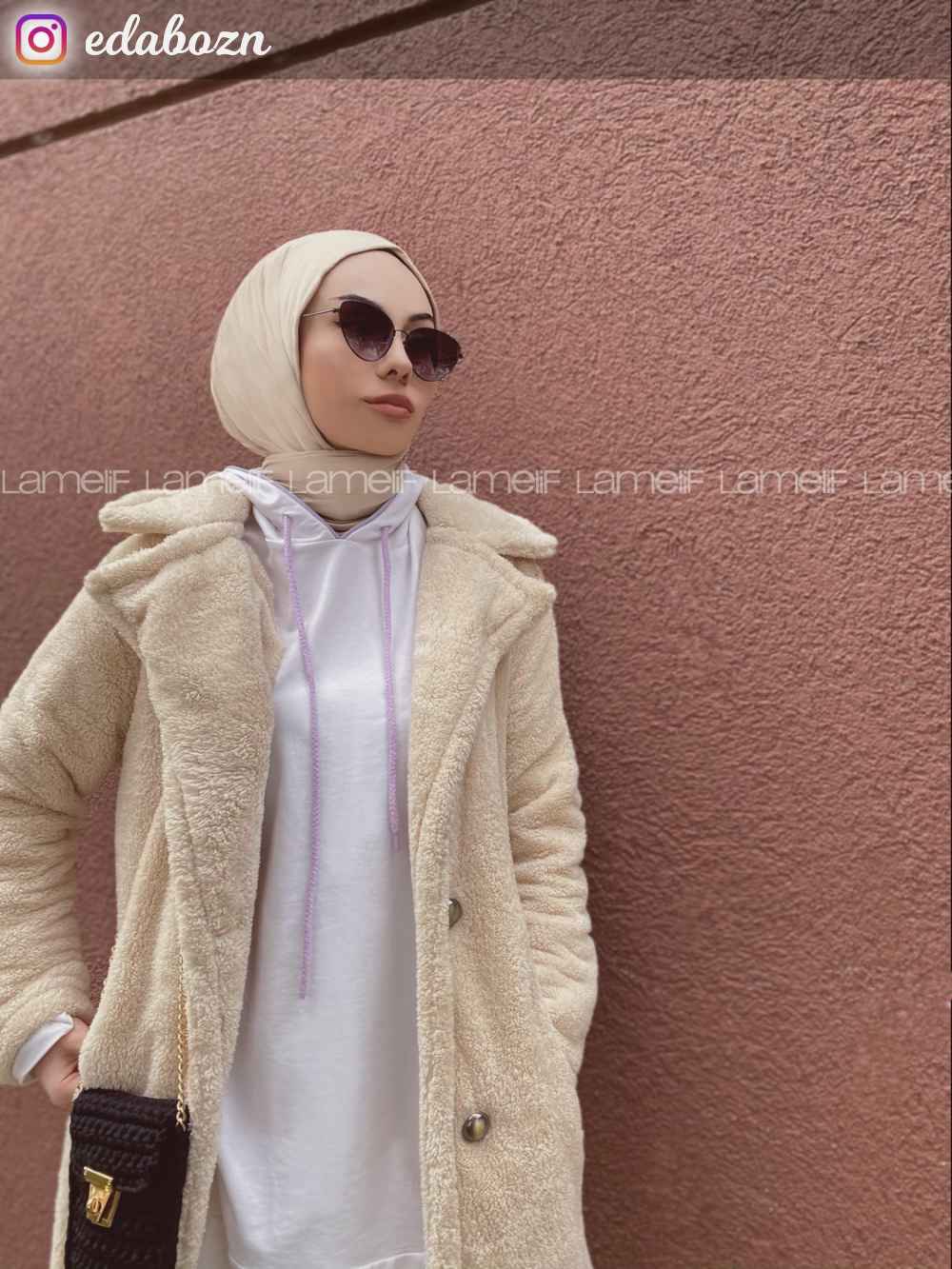 Modalamelif Ara Biyeli Kapşonlu Sweatshirt Ekru