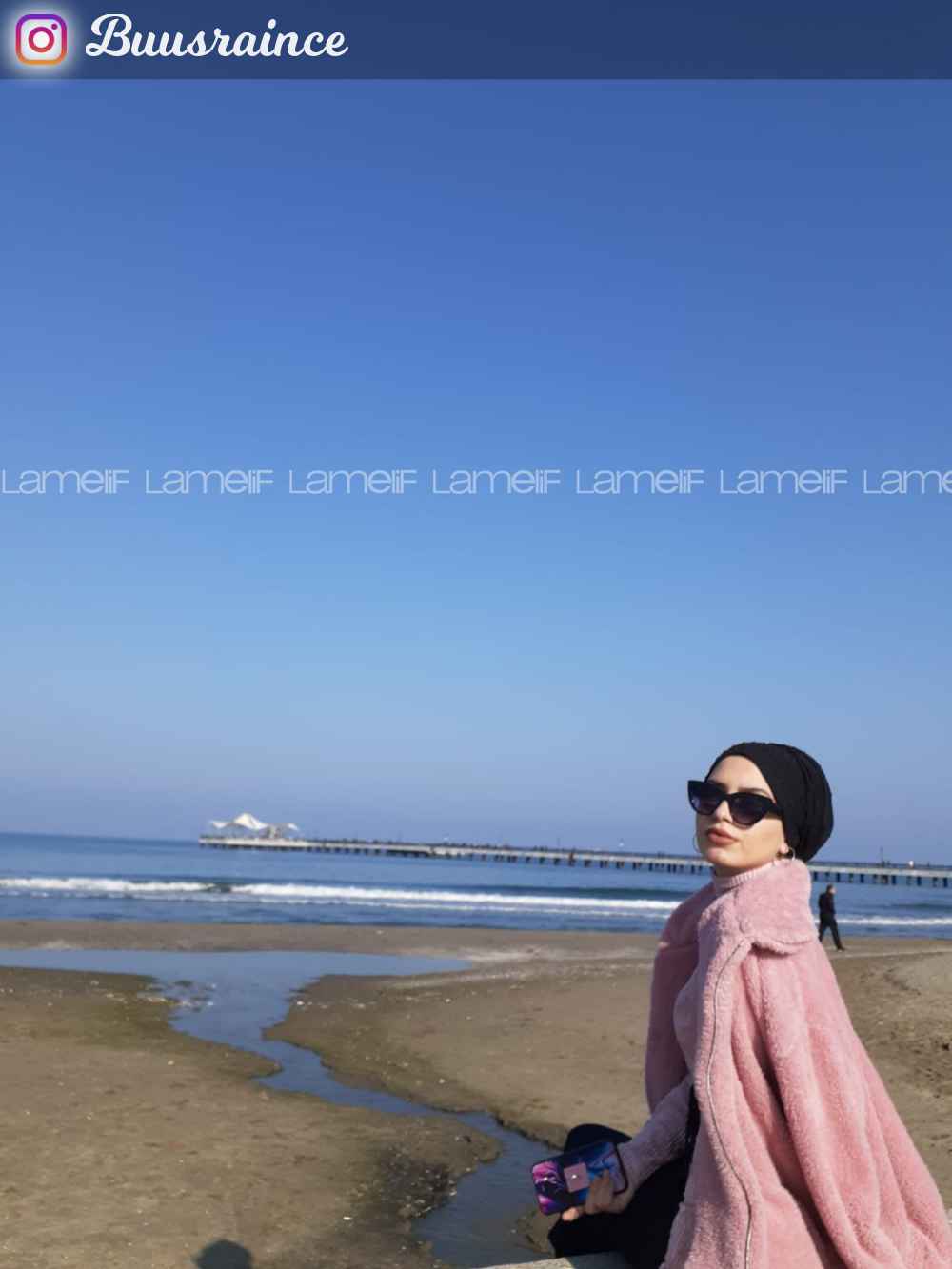 Lamelif Peluş Mont Pudra