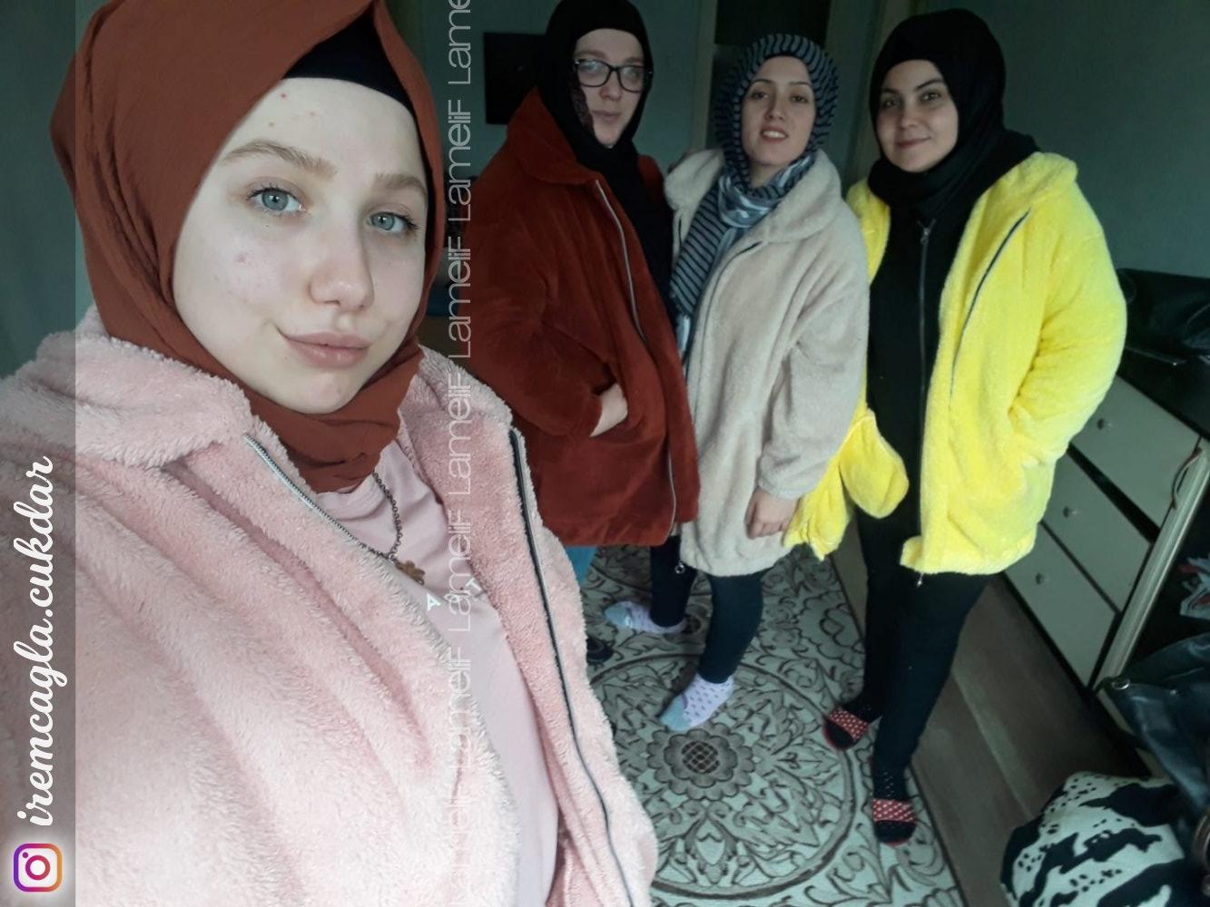 Lamelif Peluş Mont Pudra