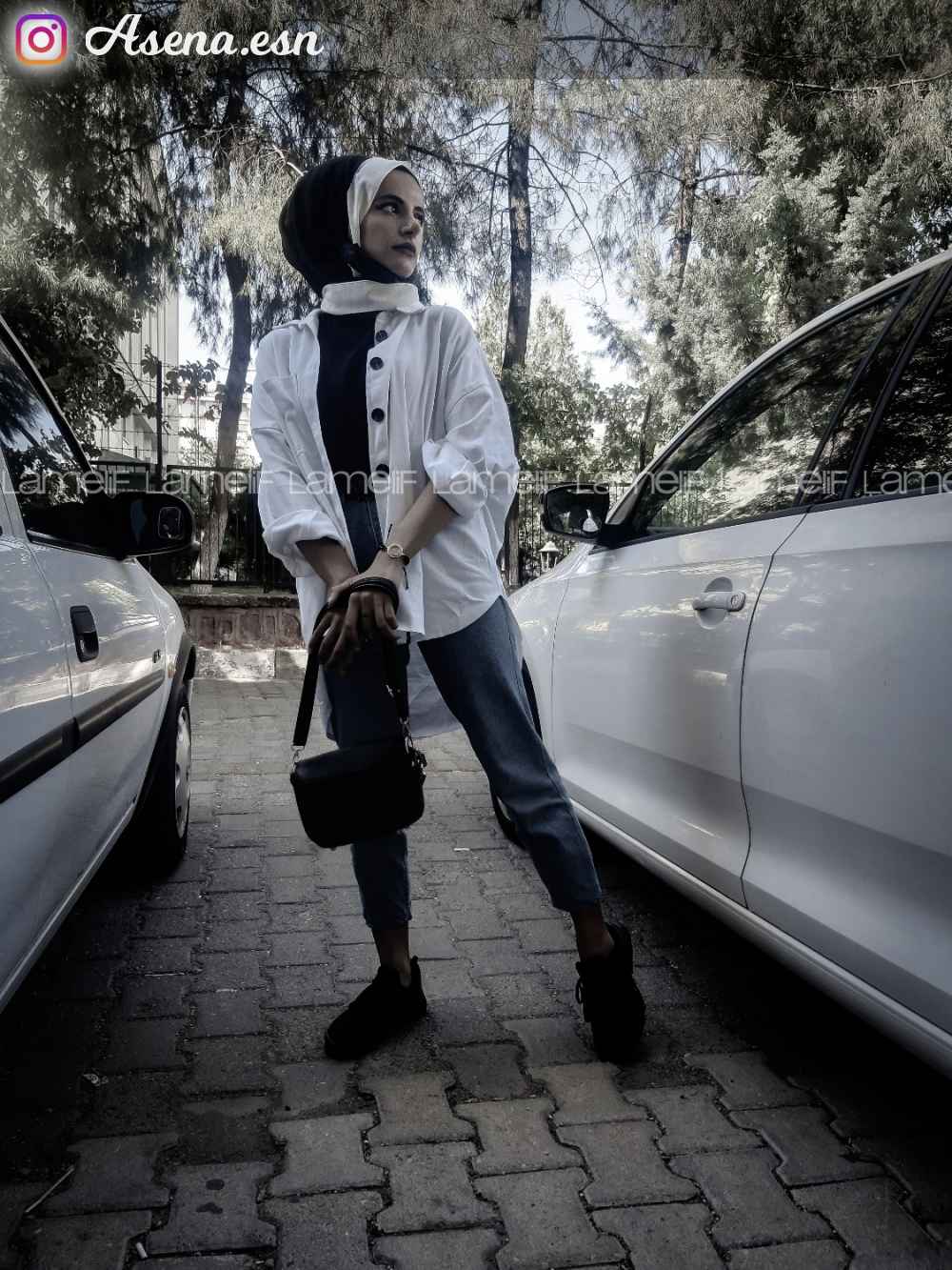 Modalamelif Siyah Ekru Monogram Şal