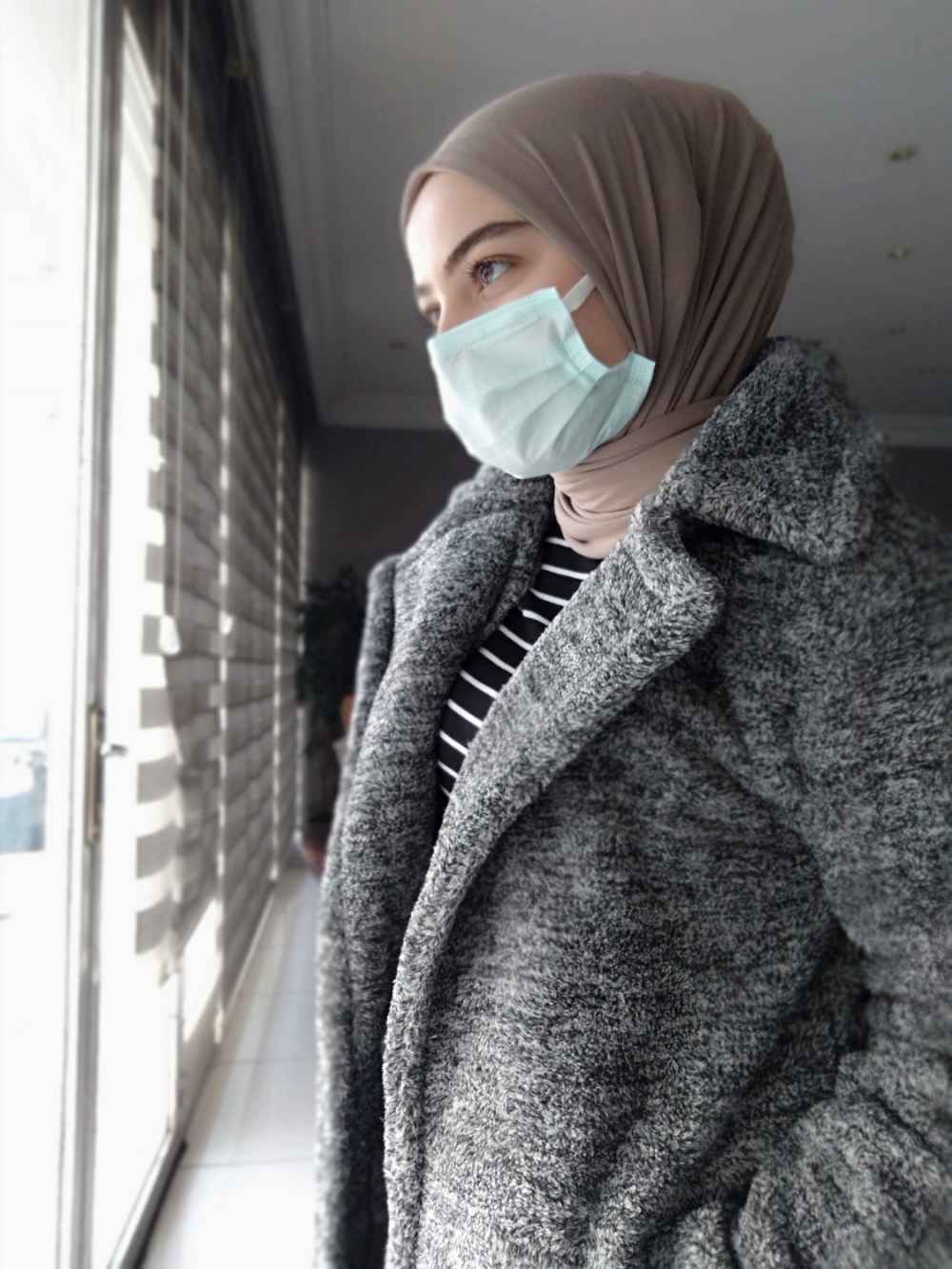 Modalamelif Çift Cepli Uzun Peluş Kaban Gri Siyah