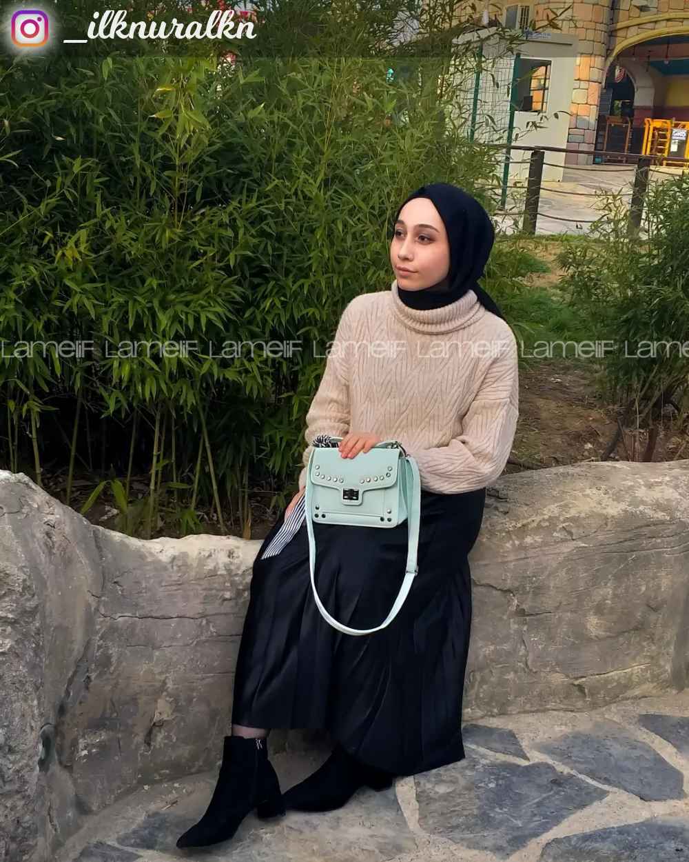 Lamelif Beli Lastikli Deri Görünümlü Laklı Etek Siyah