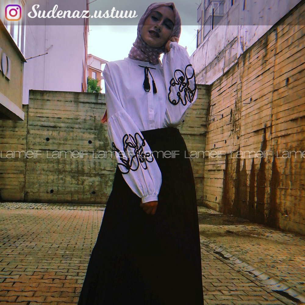 Lamelif Siyah Mira Kumaş Pliseli Etek