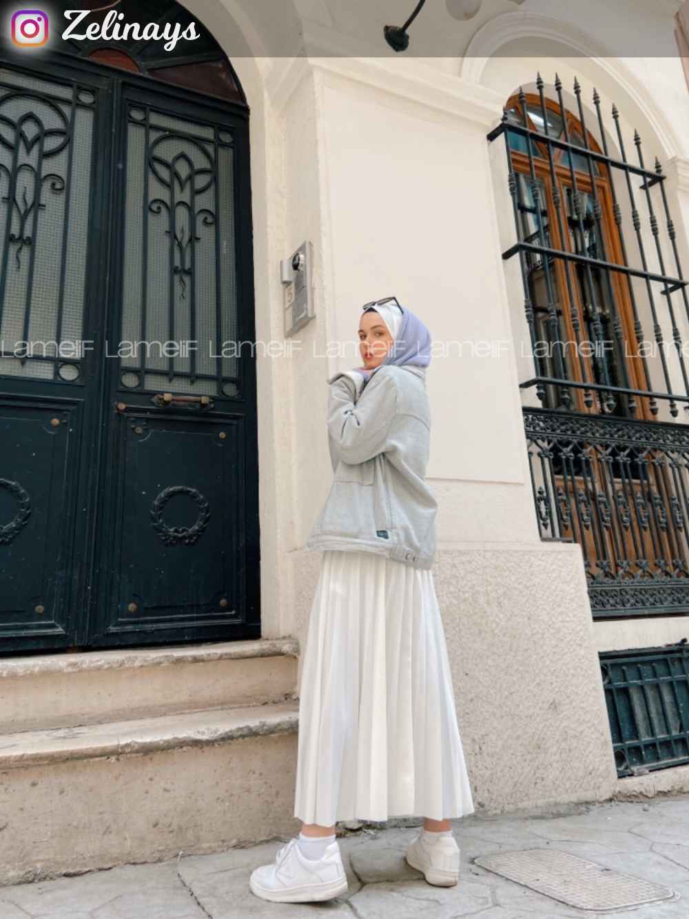 White Mira Fabric Unprinted Pleated Skirt