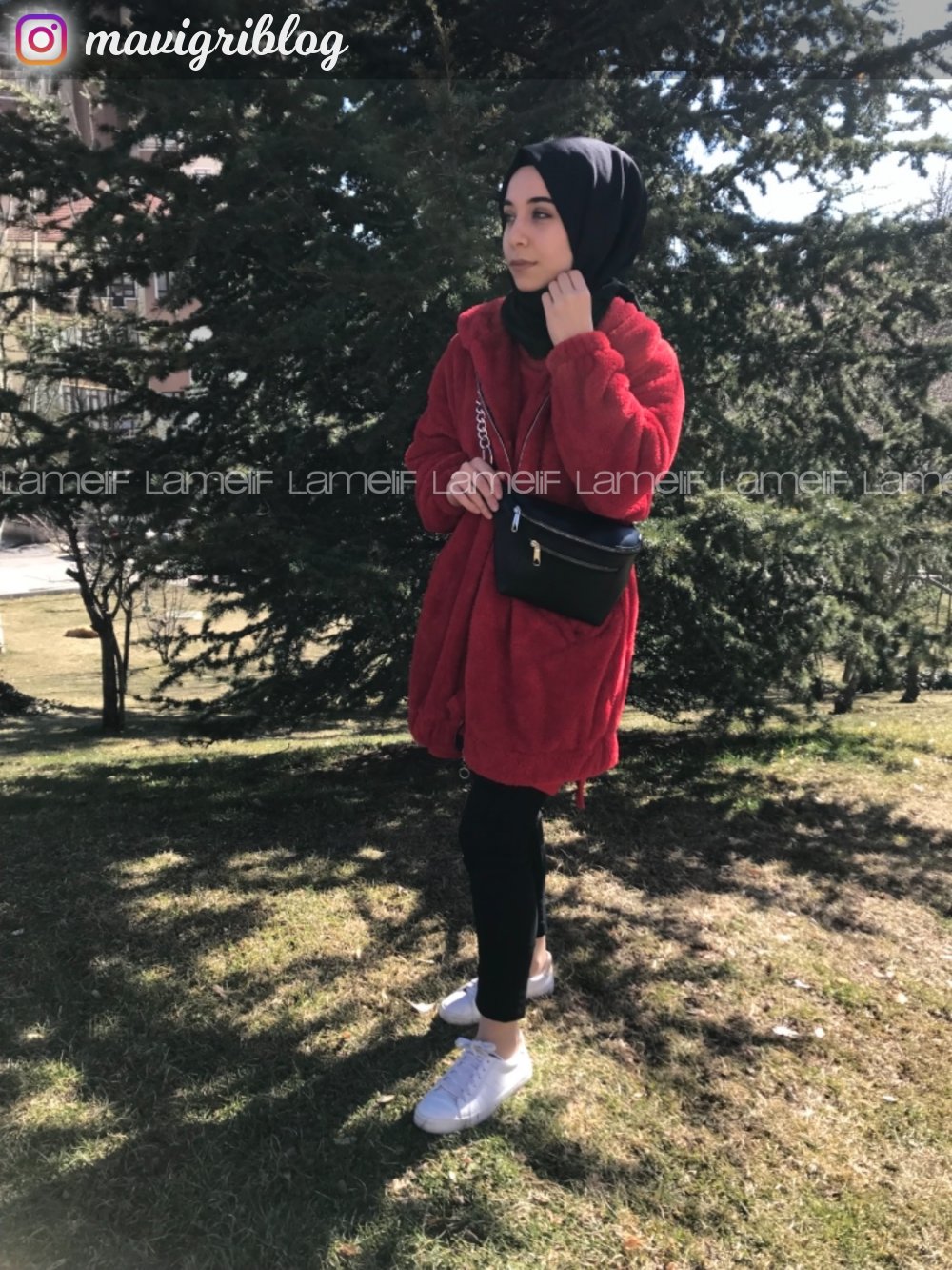 Red Shirt Collar Long Arm Coat