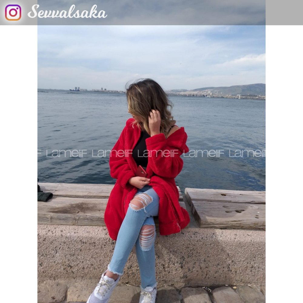 Red Shirt Collar Long Arm Coat