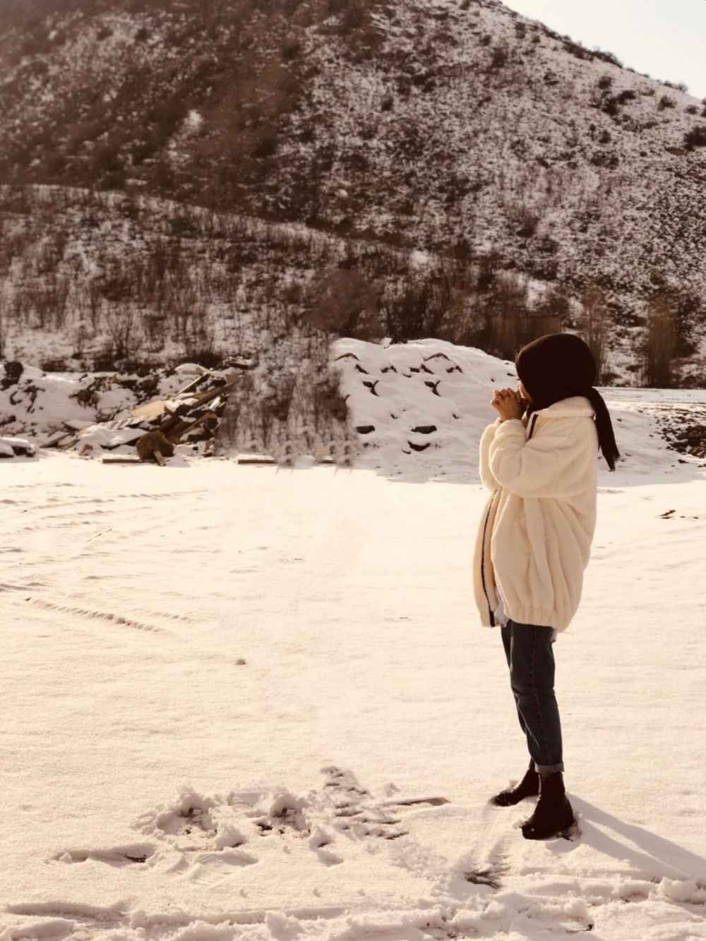 Lamelif Peluş Mont Ekru