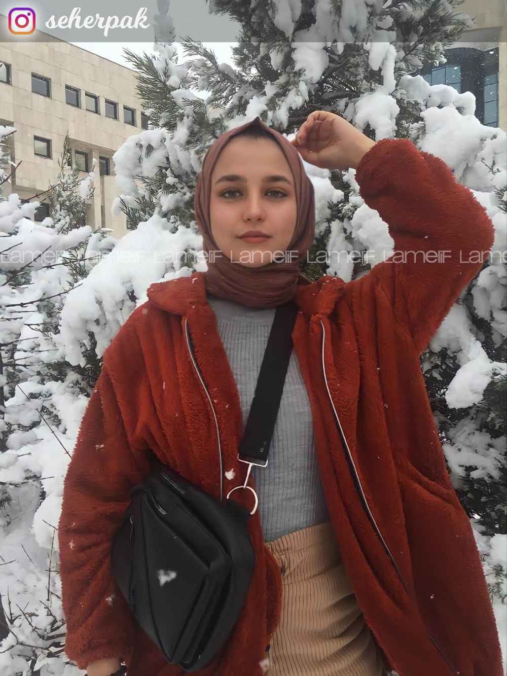 Lamelif Peluş Mont Kiremit