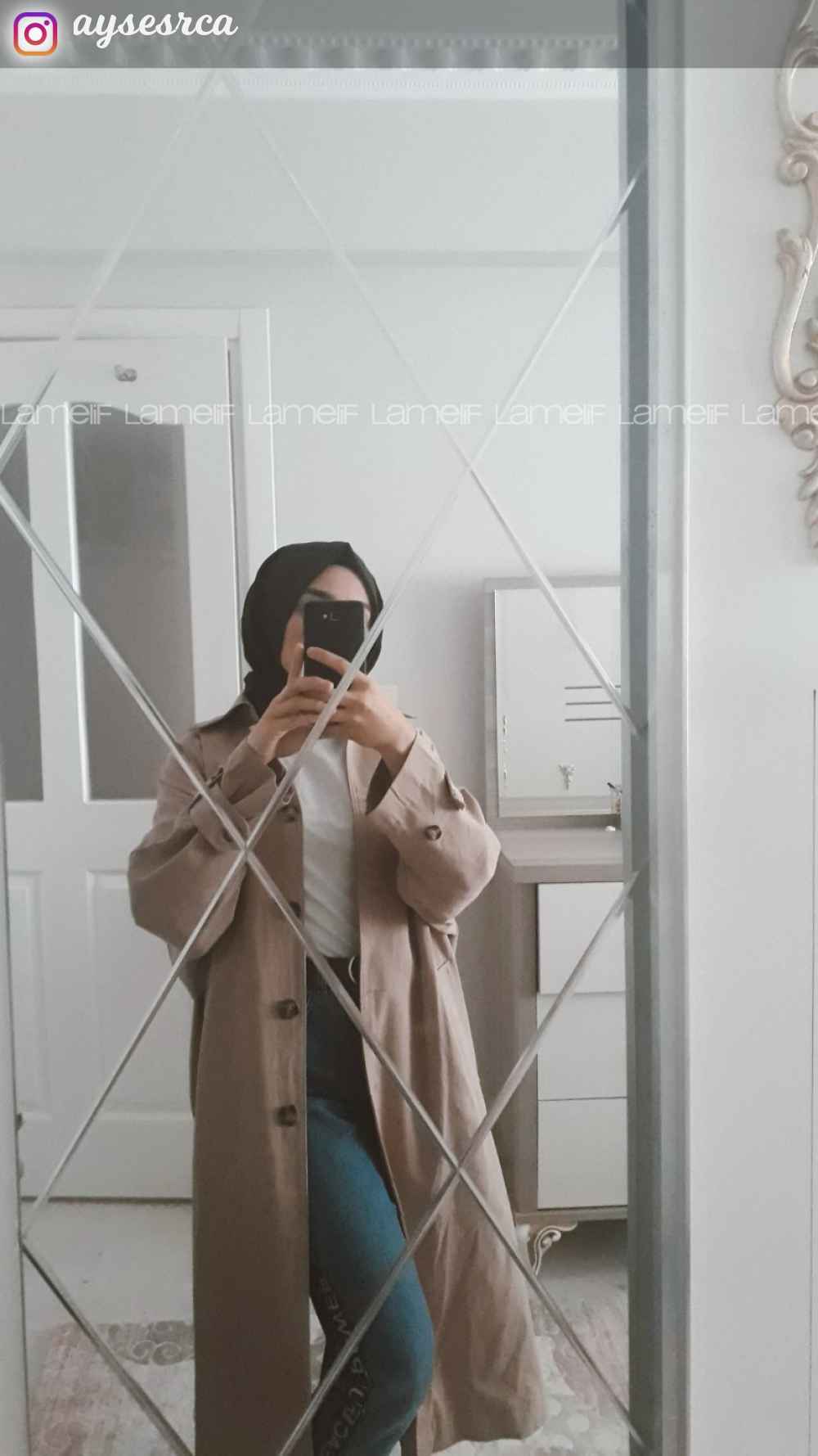 Modalamelif Sırt Baskılı Kol Apoletli Trenç Vizonrengi