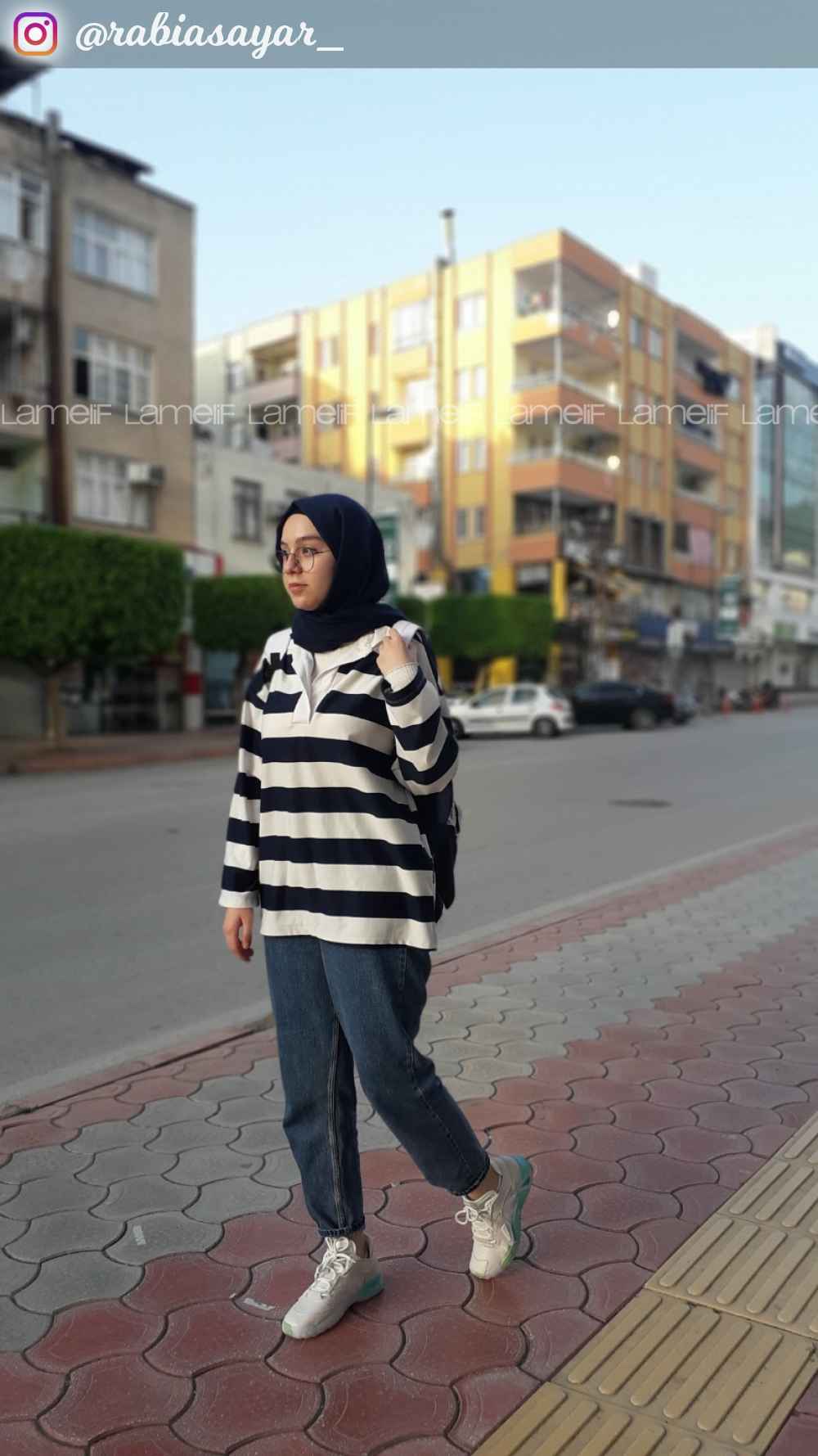 Modalamelif Gömlek Yaka Çizgili Sweatshirt Lacivert