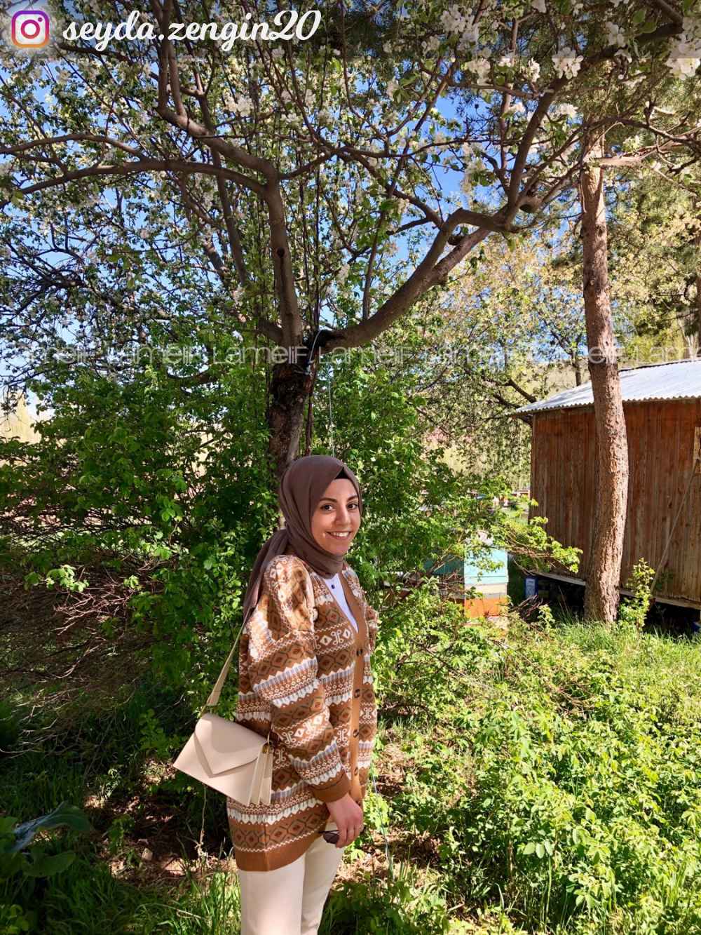 Modalamelif Kilim Desen Hırka Sütlü Kahve