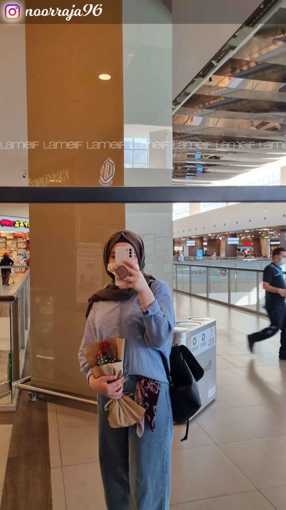 Modalamelif Oversize Ekose Gömlek Açık Mavi