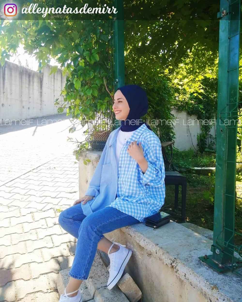 Modalamelif Oversize Ekose Gömlek Açık Mavi