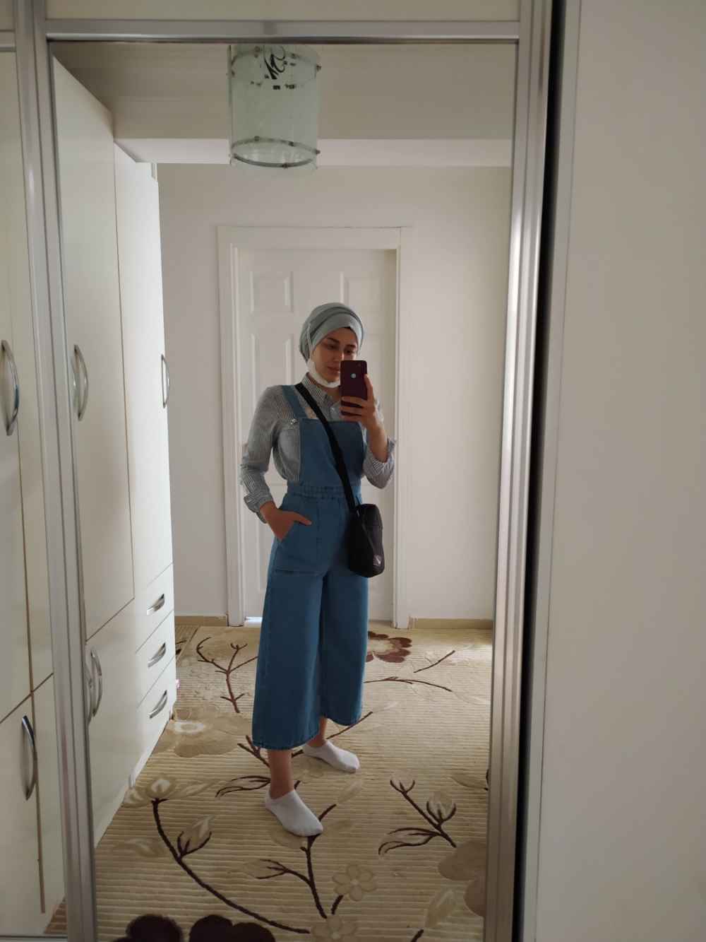 Lamelif Askılı Kot Tulum Açık Mavi