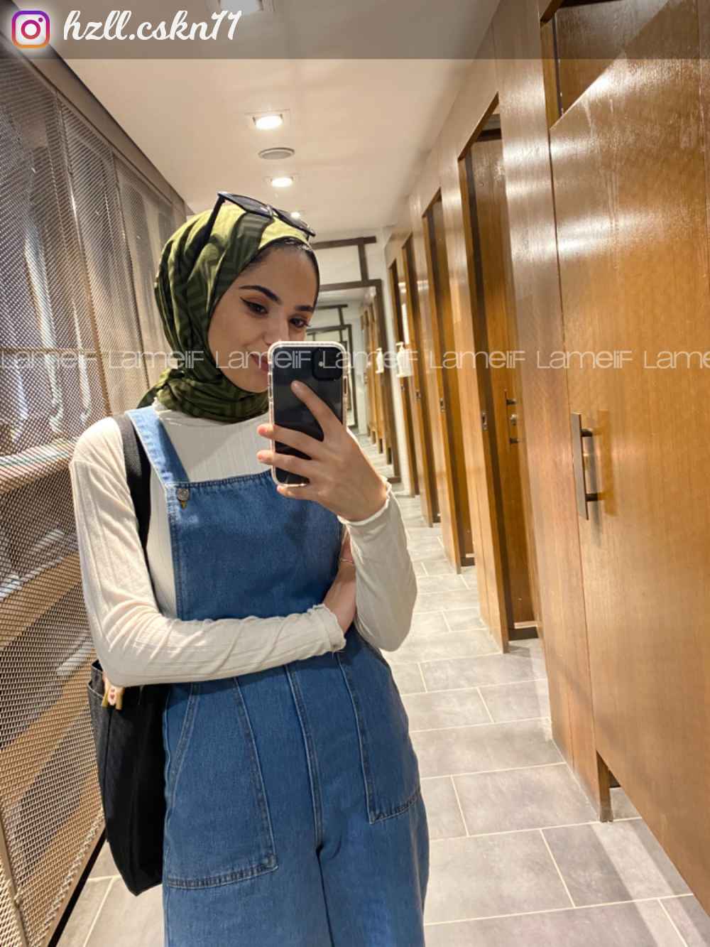 Lamelif Askılı Kot Tulum Açık Mavi