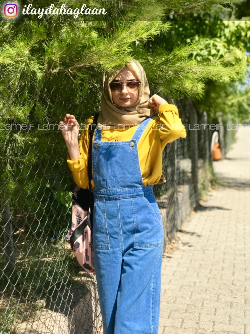 Lamelif Askılı Kot Tulum Açık Mavi