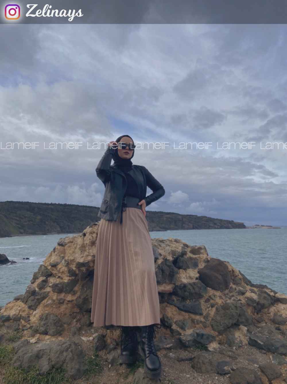 Lamelif Mira Kumaş Sütlü Kahve Pliseli Etek