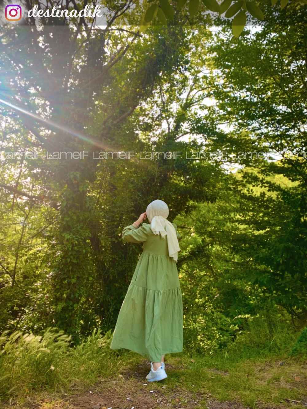 Modalamelif Kol Lastikli Fırfırlı Elbise Çağla