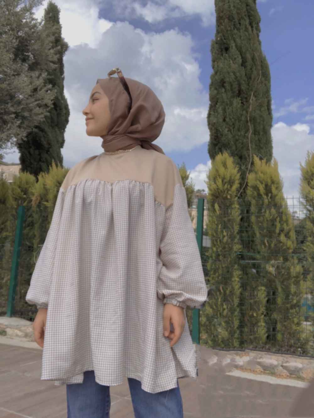 Modalamelif Ekose Garnili Sweatshirt Sütlü Kahve