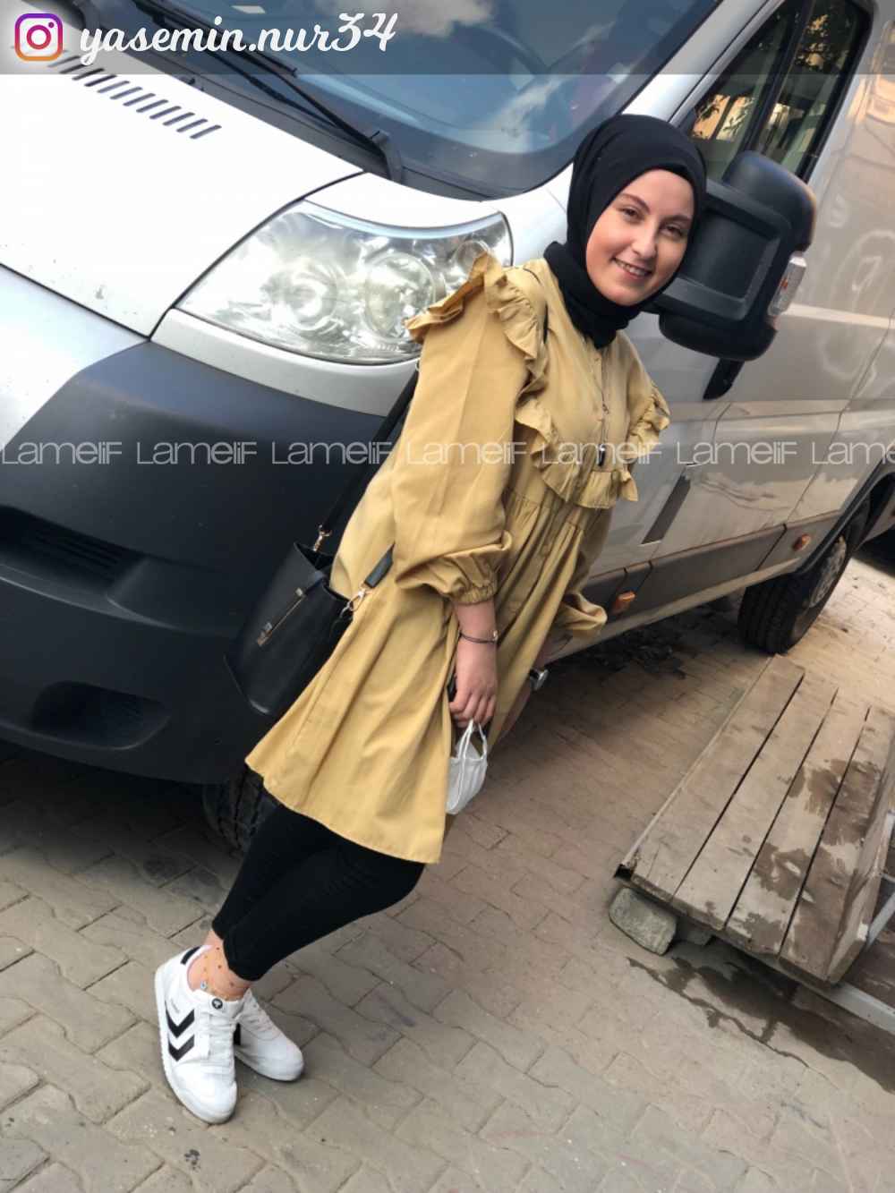 Modalamelif Hakim Yaka Fırfırlı Tunik Sütlü Kahve