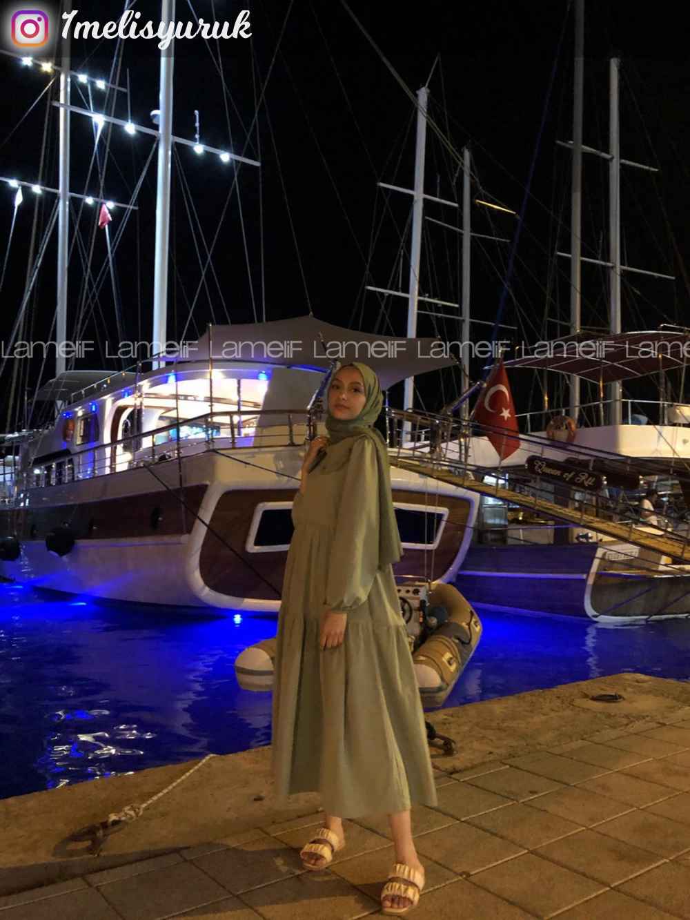 Modalamelif Yaka Dantelli Elbise Çağla