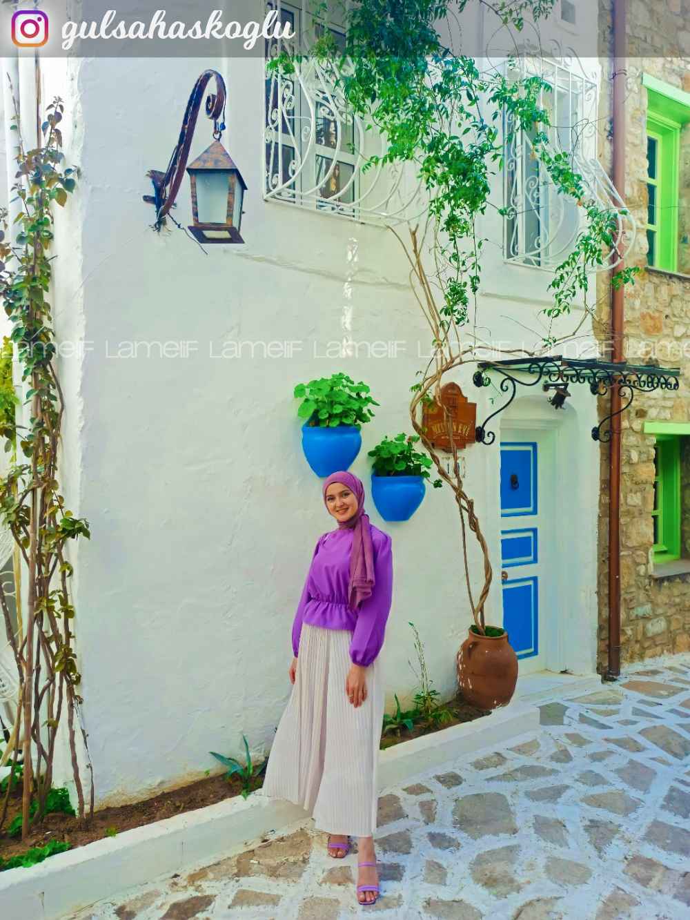 Modalamelif Bel Lastikli Balon Kol Bluz Eflatun