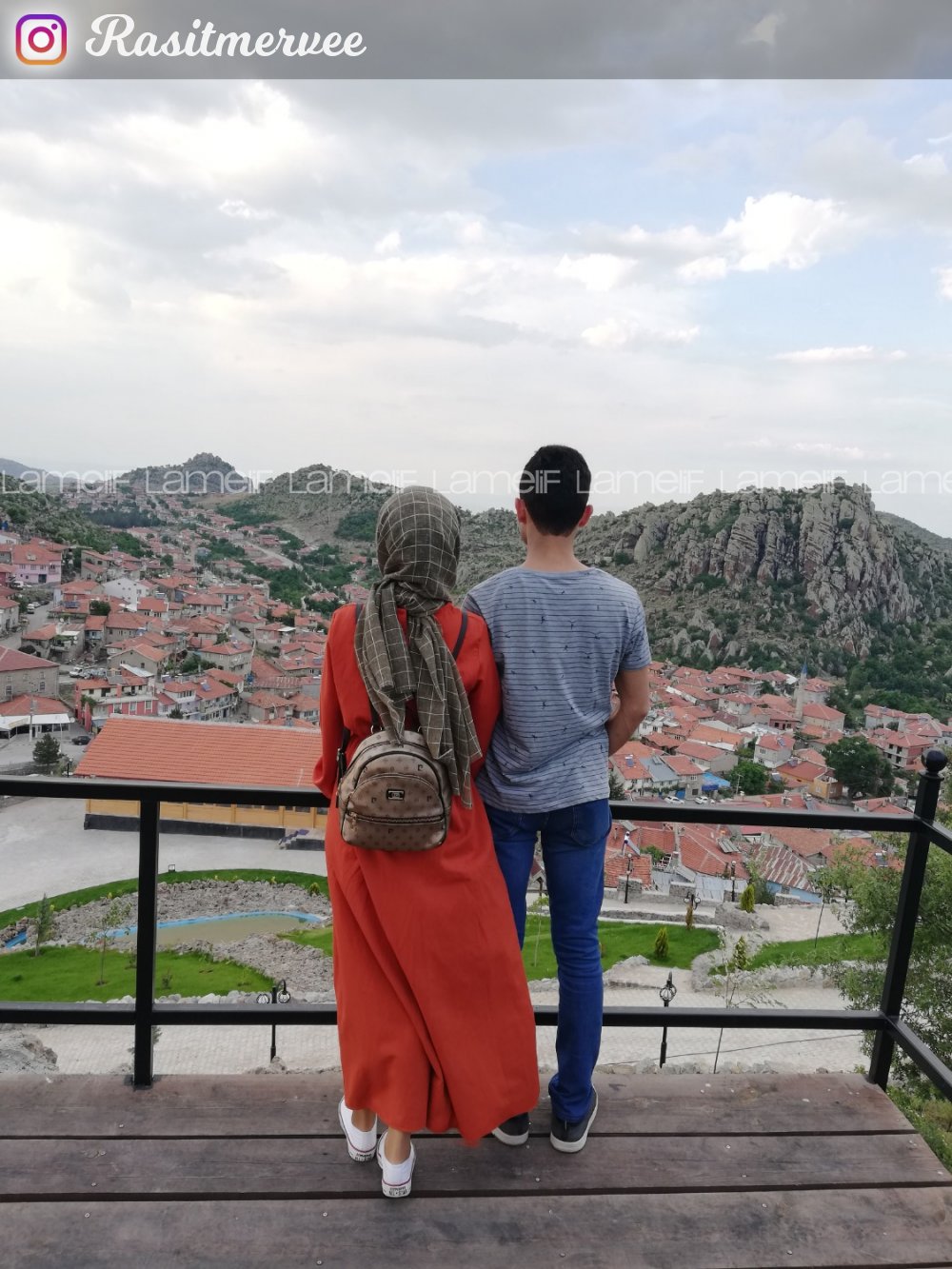 Modalamelif Bel Büzmeli Keten Elbise Kiremit