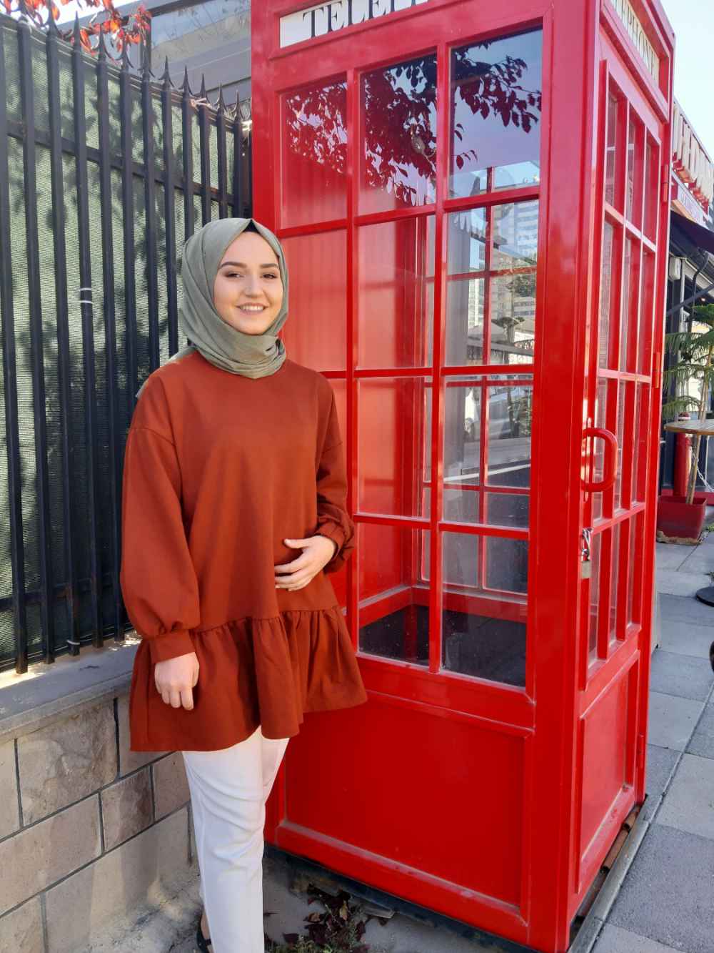 Modalamelif Balon Kol Fırfır Detaylı Tunik Kiremit