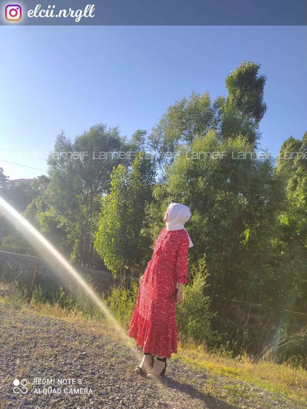 Modalamelif Kır Çiçeği Desenli Elbise Kırmızı